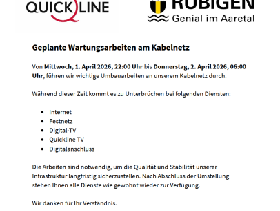 Geplante Wartungsarbeiten am Kabelnetz