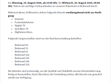 Geplante Wartungsarbeiten am Kabelnetz - vorübergehende Dienstunterbrüche